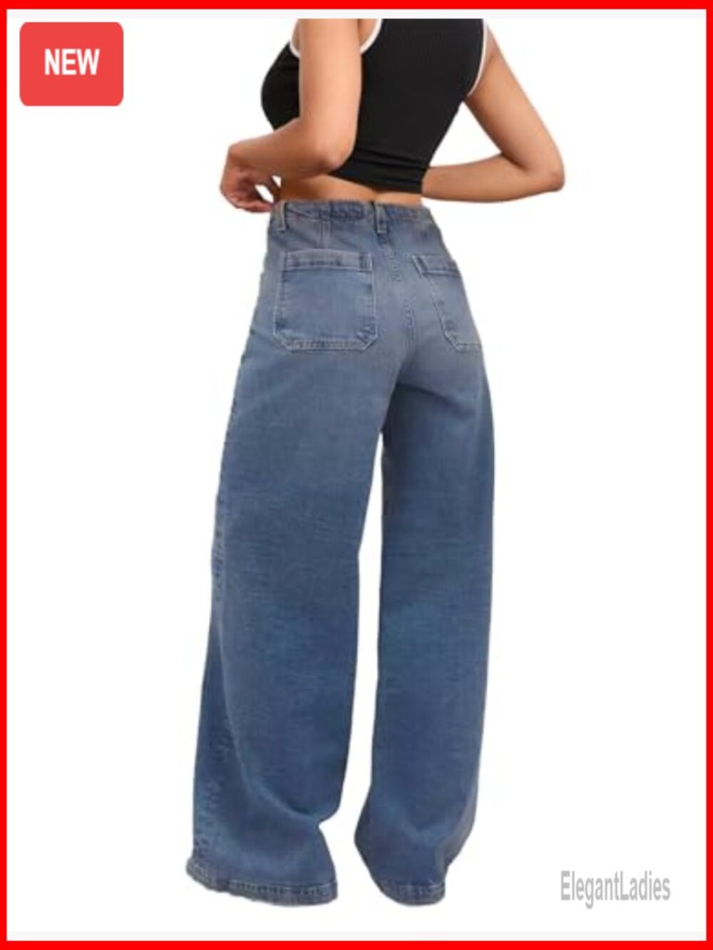High Waisted Wide Leg Stretchy Jeans Straight Pants Boyfriend Baggy - Picture 2 of 4